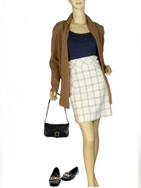 ANN TAYLOR LOFT OFF-WHITE AND BLACK GRID PATTERN SKIRT (14)